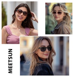 MEETSUN Classic Polarized Sunglasses for Women Men Trendy Retro Vintage Sun Glasses for Driving UV Protection 3 Pack Black Leopard Brown