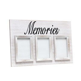 Elegant Designs HG2002-WMS Rustic Farmhouse 3 Photo Collage Wood 4x6 Picture Frame, White Wash "Memories"
