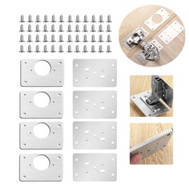 XINYUICEAN 8 Piezas Placa de Reparación de Bisagras de Gabinete, Kit de Placa de Reparación de Bisagras Accesorio de Reparación de Placa de Acero Inoxidable con Tornillos para Gabinete Muebles Ventan