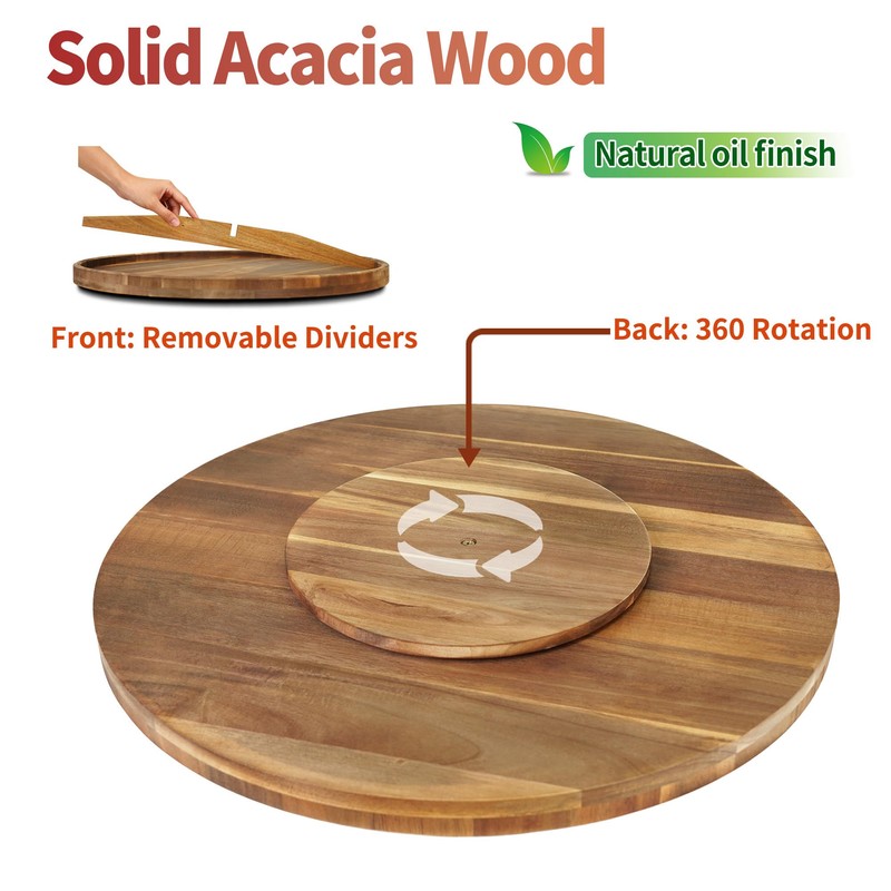 Utoplike Extra Large Acacia Wood Serving Tray, 23.6'' Round Charcuterie