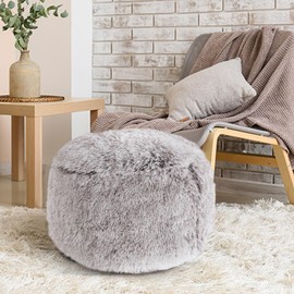 BALAPET Fluffy Pouf Ottoman with Down-Alternative Filling, Stuffed Round Faux Fur Pouf Ottoman Foot Stool, Floor Bean Bag Chair, Foot Rest for Living Room Bedroom, Khaki