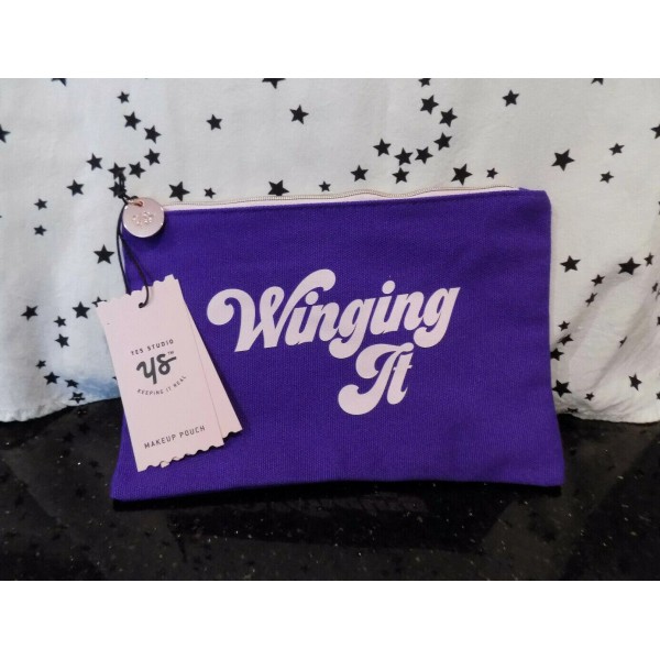 Yes Studio Winging It Purple Canvas Zipper Pouch Organize Cosmetic