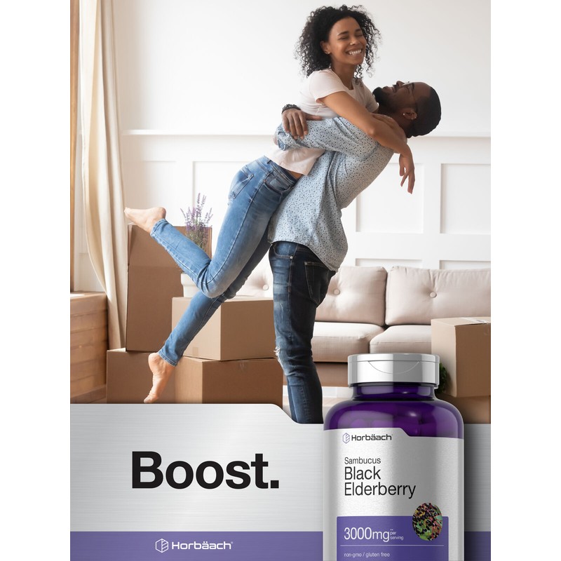 Horbäach Black Elderberry Capsules 3000mg | 300 Count | Sambucus