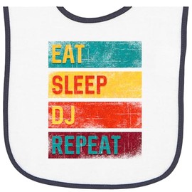 inktastic DJ Eat Sleep DJ Repeat Music Baby Terry Cloth Bib White and Navy 33985