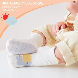 KARUNEL Baby Toddler Socks Non Slip Grippers Warm Crew Crawling Sock for Infant Newborn Boy Girl 6 Pairs Animal-B 0-12 Months