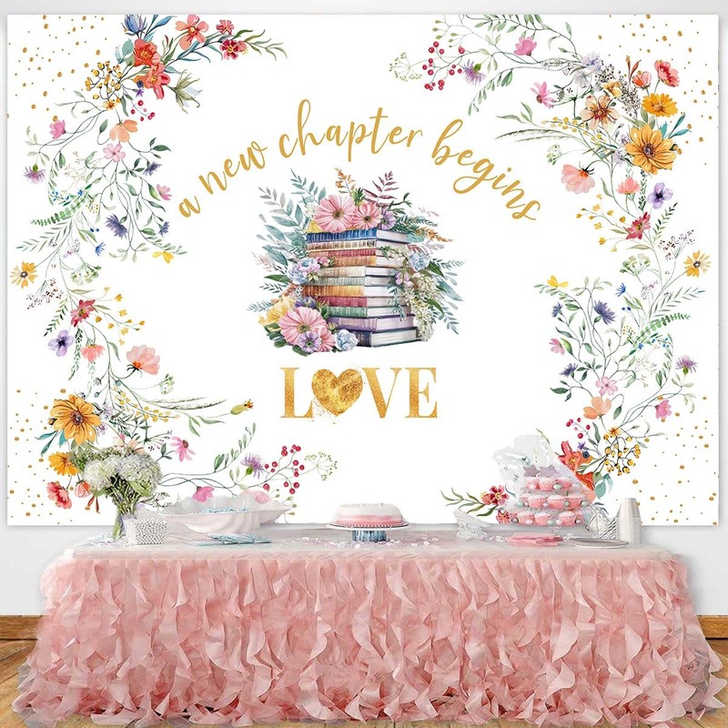 Wildflower Bridal Shower Backdrop, A New Chapter Begins Banner 7x5ft