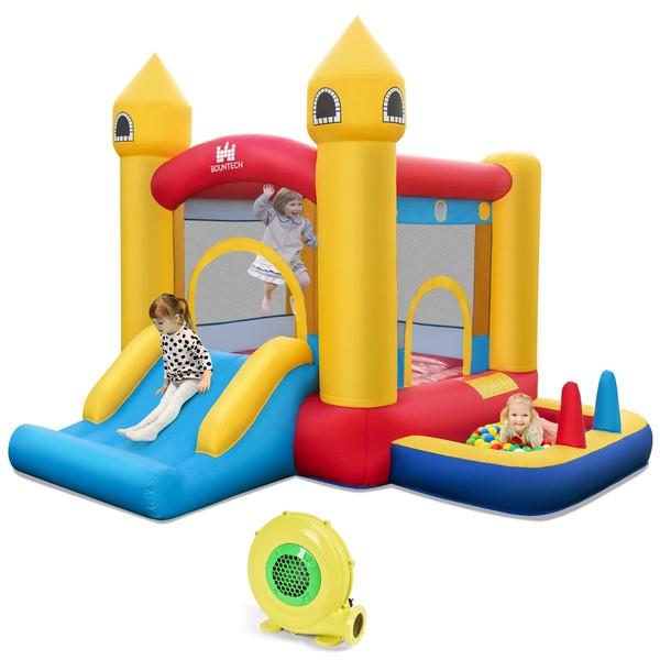 BOUNTECH Inflatable Bounce House, Bouncy House with Ball Pit for Toddler Kids Backyard Party Fun w/480W Blower, Basketball Hoop, Ball Throwing, Indoor Outdoor Jumping Castle for Birthday Gifts