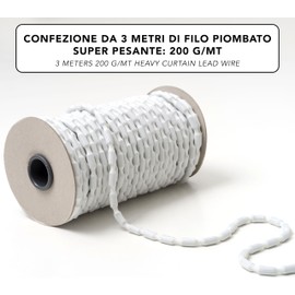 IPEA Lead Tape for Curtains, Fabrics, Mosquito Net - Super Heavy 200g/m - 3 Metres - Made in Italy - Lead Tape for Curtains - Weight, Lighting, Ballast Weight - White - 200g/m