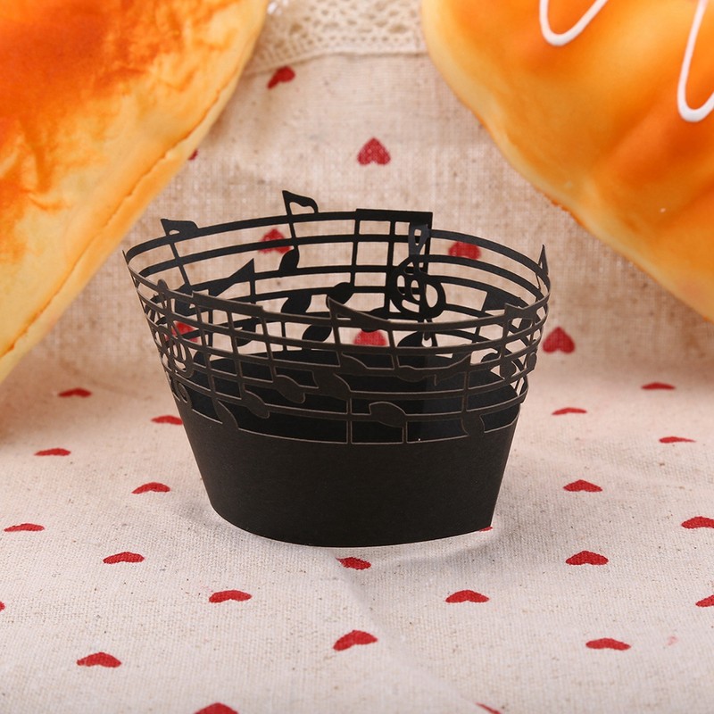 50Pcs Cupcake Papper Wrapper Musical Notes Hollow Out Wedding Birthday