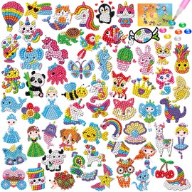 CAYUDEN Diamond Painting Stickers, 60 pcs Animal Diamond Stickers Kids DIY Craft Diamond Arts Stickers Kit 5D Diamond Dots Cartoon Mosaic Stickers Gem Arts and Crafts Kit for Kids 6 8 10 12