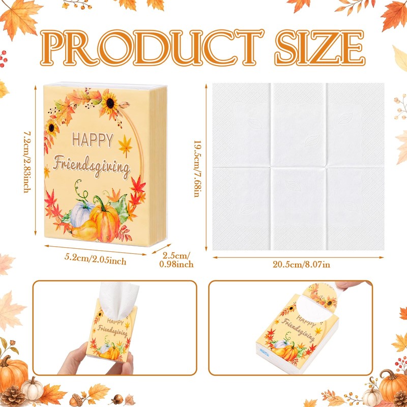 50 Pack Friendsgiving Travel Tissue, Soft Tissues for Purse