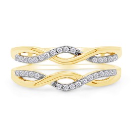 AFFY 0.30 Carat Round White Cubic Zirconia Enhancer Guard Ring 14K Yellow Gold Over Sterling Silver