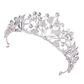 Mikinona Alloy Rhinestone Crown Hair Hoop Bridal Hair Accessory Silver Color Headwear for Women