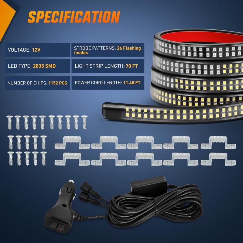 Nilight 2PCS 70 Inch Emergency Strobe Light Strip 1125 LED