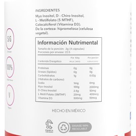 VIZANA NUTRITION Inositol Myo & D-chiro en Cápsulas HPMC Vegetarianas (90 Caps-500 mg) Adicionado con Folato y Vitamina D3