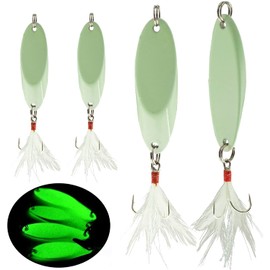 Noctilucent Luminous Fishing Lures Metal Hard Bait Night Glow Sea Fishing Hard Baits Spoon Sequins with Feather Treble Hook (14g (Pack of 5))