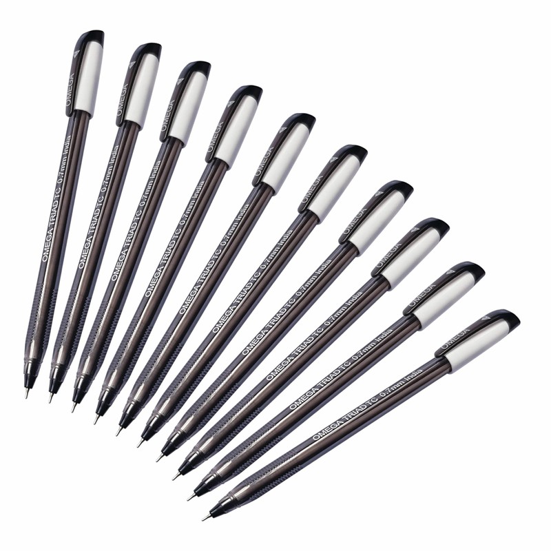 OMEGA Triad-TC Ballpoint Pens, BLACK, Fine Point (0.7 mm), Pack