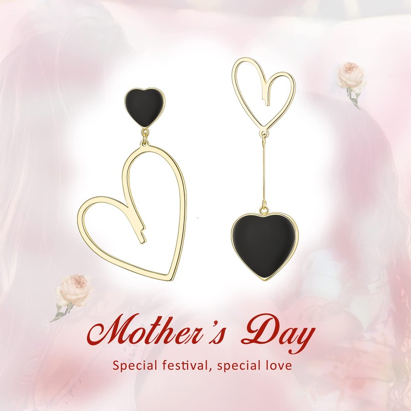 Flyonce Mismatched Earrings for Women, Asymmetric Heart Drop Dangle Earrings,