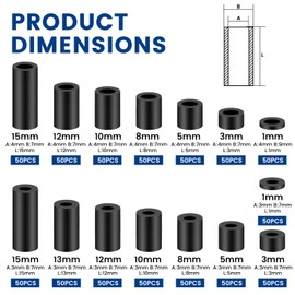 ZIUZI 750 Pcs Electrical Outlet Screws Spacers Kit, 15 Different Sizes Nylon ABS Round Washers Without Threaded, M3 M4 Screws for Switch Receptacle Secure, Outlet Installation (Black)