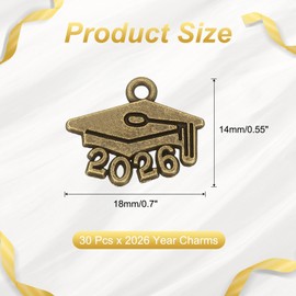 PATIKIL 30 Pcs Metal Year Number Charm, 2026 Graduation Tassel Year Charms for Bracelets Earrings Graduate Hats Tassel DIY Crafting, Blue