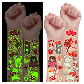 Partywind 330 Glow Styles Valentine's Day Kids Temporary Tattoos, 28 Sheets Valentines Heart Love Tattoo Stickers for Party Decorations Supplies, Valentines Exchange for Kids Classroom