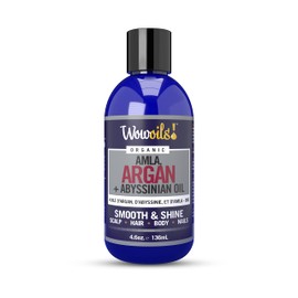 WowOils! Pure Amla, Argan, Abyssinian Hair Oil for Enhanced Growth, Hair Thickening, Comprehensive Care for Split Ends, Dry and Damaged Hair - Ultimate Frizz Control & Scalp Nourishment, 4.6 Oz