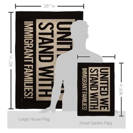 Abolish ICE United We Stand with Immigrants Burlap Flag Kit Stand Pole Burlap Wall Hanging Decor Home Porch Bandera para Mexican Gifts SF NY MAGA Sign Protest Poster Decor Los Angeles Pride