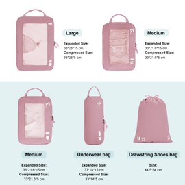 ECOHUB 5 Set Compression Packing Cubes for Suitcases Organiser Bags Travel Accessories with Shoes Bag Tear-resistant Travel Cubes with ID Tag Expandable Packing Bags(Pink)