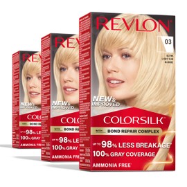Revlon ColorSilk with Bond Repair Complex, Permanent Hair Color, 100% Gray Coverage, Ammonia Free Hair Dye, Vegan Keratin, 03 Ultra Light Sun Blonde (Pack of 3)