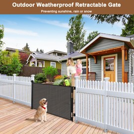 Weatherproof Outdoor Retractable Gate for Dogs with No Rust Stainless Steel Screws and Rods, 55" Wide Waterproof Retractable Baby Gates, Scratch-Resistant Mesh Safety Outdoor Pet Gate for Deck, Black