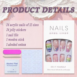 Easter Press on Nails Medium Almond French Tip Fake Nails Nude Full Cover Bunny False Nails with Designs Glossy Glue on Nails Easter Egg Cute Acrylic Nails Artificial Nails for Women Girls 24Pcs