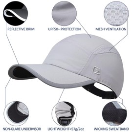 GADIEMKENSD Unisex Hats Baseball Cap UPF 50+ Sun Quick Dry Lightweight Breathable Reflective Trucker Hat Outdoor Hiking Fishing Run Golf Sports Dad Mesh Running Hats Ponytail for Unisex Light Gray M/L