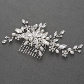 Silver Bride Wedding Hair Comb Pearl Bridal Hair Side Combs Crystal Rhinestones Bridal Decorative Combs Hairpins Clip Flower Headpieces Hairpiece Hair Accessories for Women and Girls
