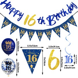 18Pcs Navy Blue 90th Birthday Decorations for Him,Men,90th Birthday Banner Triangle Flag Bunting Navy Blue Foil 90 Hanging Swirls,90th Birthday Balloons for Men Boys Birthday Party Decoration Pack