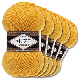 Alize 5 x 100 g Lanagold Wool | 53 Selection | Knitting Crochet Wool (216 | Yellow)