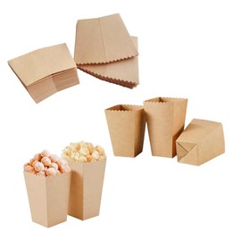 Urier 50 Pieces Brown Kraft Paper Popcorn Boxes,Mini Popcorn Containers for Party Supplies,French Fry Cups,Easter Popcorn Boxes for Movie Theaters Amusement Parks Themed Party (Brown)