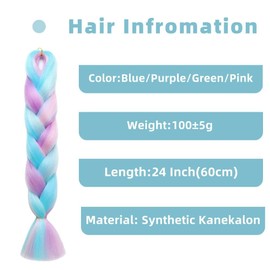 Synthetic Hair for Braiding, Easy Braid, Pre-Stretched Braids Extensions, Blue/Purple/Green/Pink Hair Extensions, 24 Inches/61 cm, 3 Packs Hair for Braiding, Braids, Braid Extensions, SIZE-V5-5
