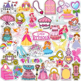 DETICKERS 70 PCS Princess Stickers for Water Bottles Girls Party Decorations Waterproof Vinyl Cute Stickers for Kids