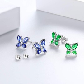 Aurora Tears Butterfly Jewelry Set,925 Sterling Silver Butterflies December-Tanzanite Birthstone Pendant Necklace/Earrings for Women Teen DS0045U