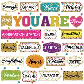 Pasimy 49 Pieces Affirmation Station Bulletin Board Set Colorful Motivational Bulletin Board Cutouts Inspirational Positive Growth Mindset Classroom Wall Decorations for School Home Nursery Teacher