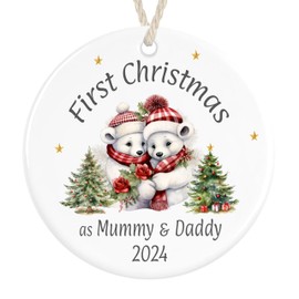 First Christmas as Mummy & Daddy Ceramic Ornament, Xmas Tree Bauble Decoration (Bears)