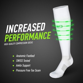 High-Quality Compression Stockings for Men and Women - Ankle Protection and Metatarsal Support - Flat Top Seams - for Running, Cycling, Jogging, Convalescence, Blood Circulation, Flying - Made in the EU, white, l