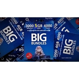O2 Pay As You go sim card, BIG BUNDLE 25 tariff - sims can be used with any O2 tariff