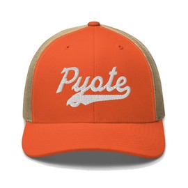 Pyote Hat Pyote Trucker Hat Baseball Script Embroidered Cap Vintage Sports Mesh Swoosh Gift Souvenir Headwear TX Rustic Orange/Khaki