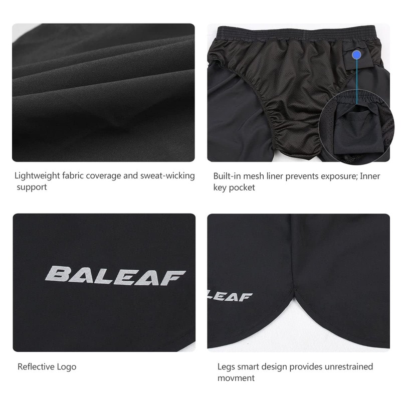 BALEAF Men's Quick-Dry Lightweight Pace Running Shorts Black Size L