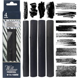 Dlicoda Willow Charcoal Sticks, 14-16MM Jumbo Willow Charcoal Pencils for Artists, Beginners, Students, 4 Pcs Natural Charcoal Stick for Sketching, Drawing, and Shading