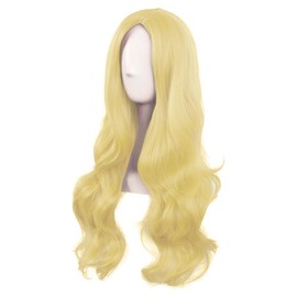 MapofBeauty 28 Inches / 70 cm Cosplay Long Wavy Curly Synthetic Fibre Side Bangs Anime Fashion Party Hair Wig (Gold)