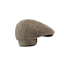 YAMEE Beret Hat Winter for Men Vintage Warm Winter Hat Berets Checked Men with Foldable Ear Flaps Flat Cap for Women Soft Breathable Newspaper Boys Hat Classic Cabbie Cap, brown