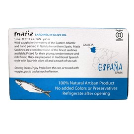 Matiz Sardines in Olive Oil, 4.2 Ounce Can (Pack of 12) Spanish Gourmet Wild Caught Natural Fish for Tapas, Snacks, or Meals, Protein Rich, Sealed Freshness