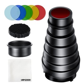 Lapgood Aluminum Alloy Conical Snoot Kit with 5 Color Gel Filters and Honeycomb Grid for Bowens Mount, Studio Strobe, Moonlight, Flash, Speedlight